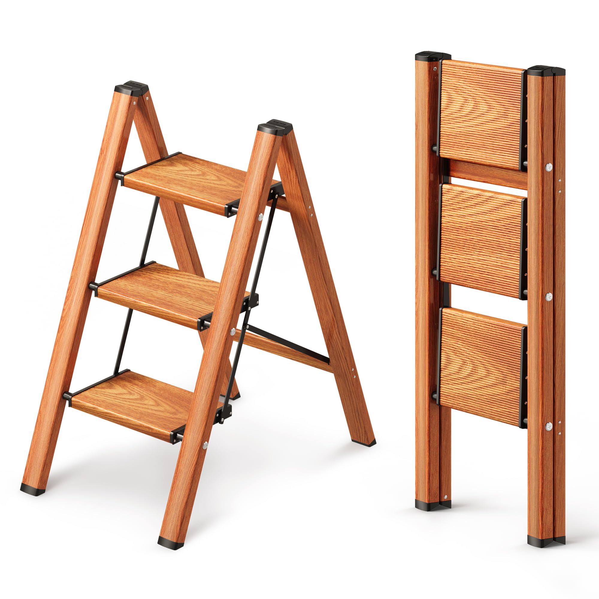 GameGem 3 Stufen Leiter, klappbarer Tritthocker mit breitem Anti-Rutsch-Pedal, leichtes und dennoch stabiles Aluminiummaterial, 150 kg Tragkraft, hübsches, modernes Aussehen für den Innenbereich