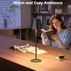 UPXNBOR LED Tischlampe Kabellos 2 Stück, Dimmbare Nachttischlampe Touch, Akku Tischleuchte Kabellos, Indoor Outdoor Tischlampe Akku, 3-stufig Warmlicht, IP54 Wasserdicht, Vollmetallgehäuse, Schwarz