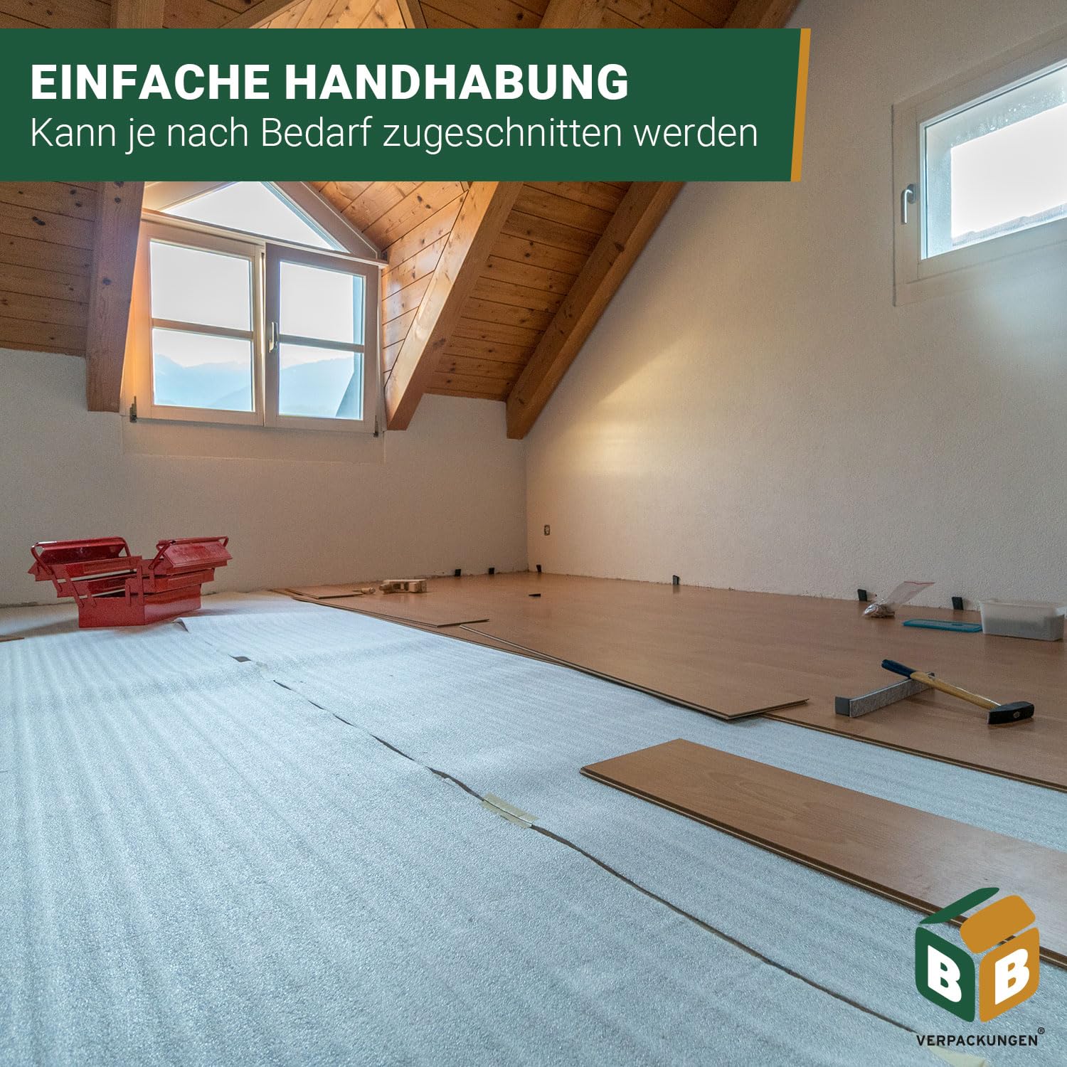 BB-Verpackungen 50 m² Trittschalldämmung (2 mm stark, sehr gute Schall- und Wärmedämmung)