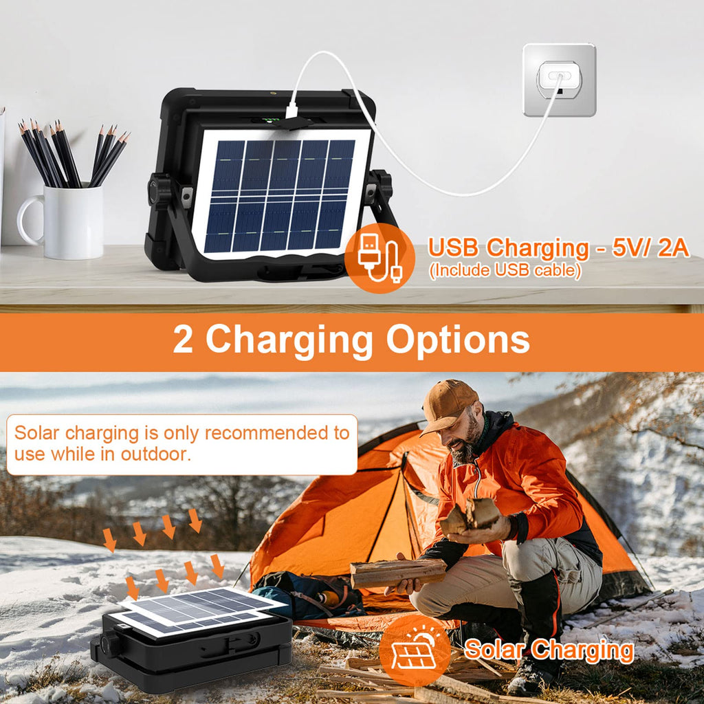 ERAY 150W LED Baustrahler Akku Solar Arbeitsleuchte Tragbare, 15000mAh LED Strahler Akku, LED Arbeitsleuchte 296 Perlen/5 Modi/USB-Wiederaufladbar, Campinglampe Tragbar für Camping Notfälle Keller