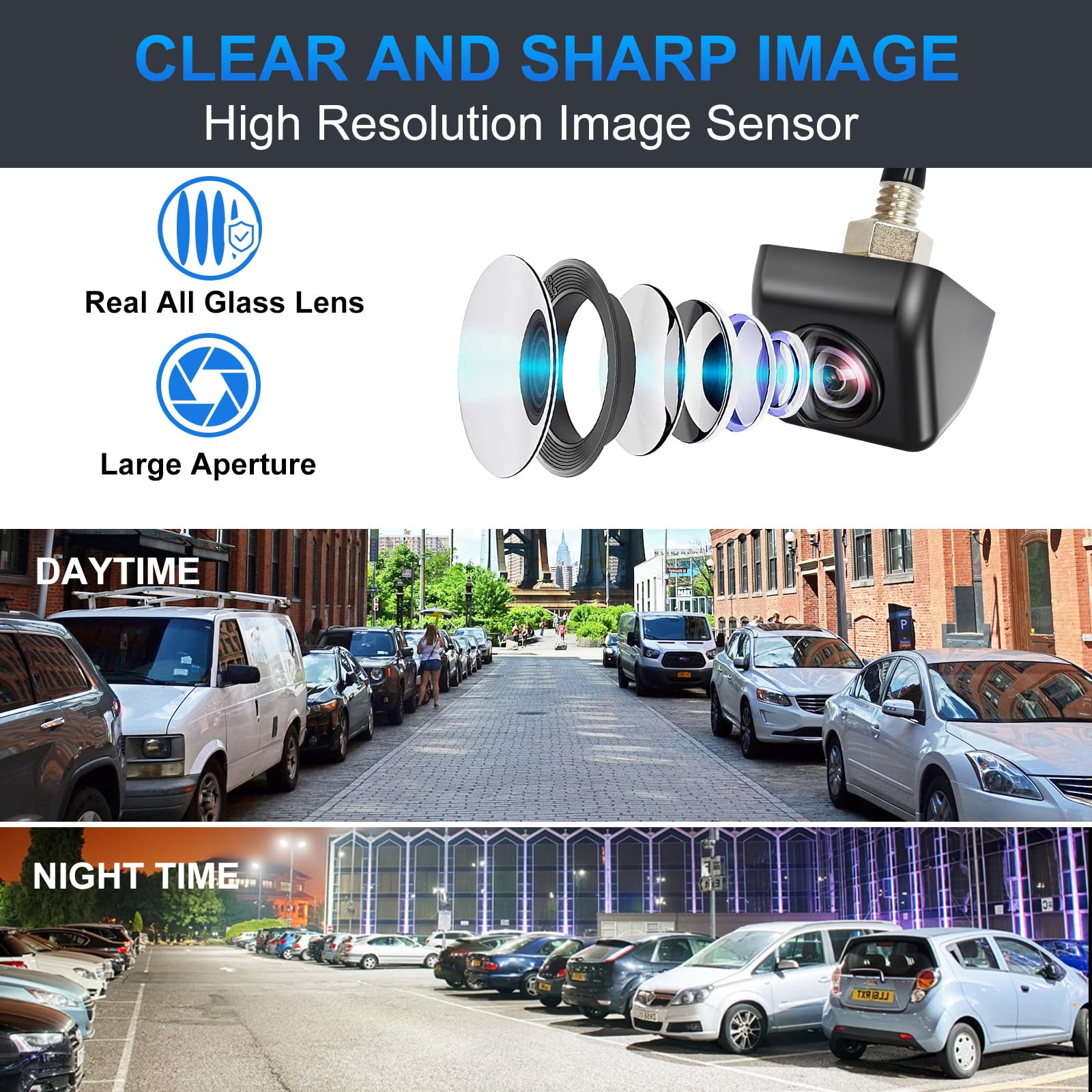 PARKVISION Rückfahrkamera Auto Flexible Einbaulage erlaubt Rückfahrkamera Nachrüsten mit invertiertem Bild vertikally und Parklinie optional