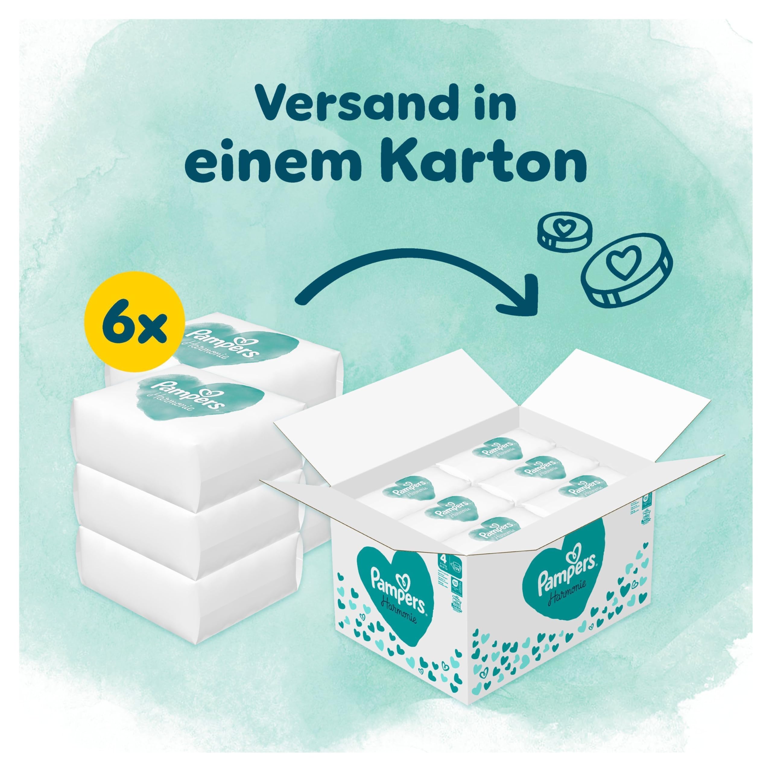 Pampers Harmonie Windeln Größe 4, 174 Windeln, 9kg-14kg, sanfter Hautschutz mit 100Prozent Pampers Schutz