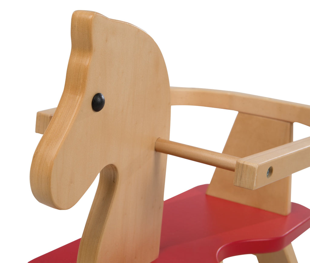 roba Schaukelpferd, Schaukeltier Massivholz natur rot, Schaukelstuhl mitwachsend für Babys und Kleinkinder durch abnehmbaren Schutzring, (1er Pack)