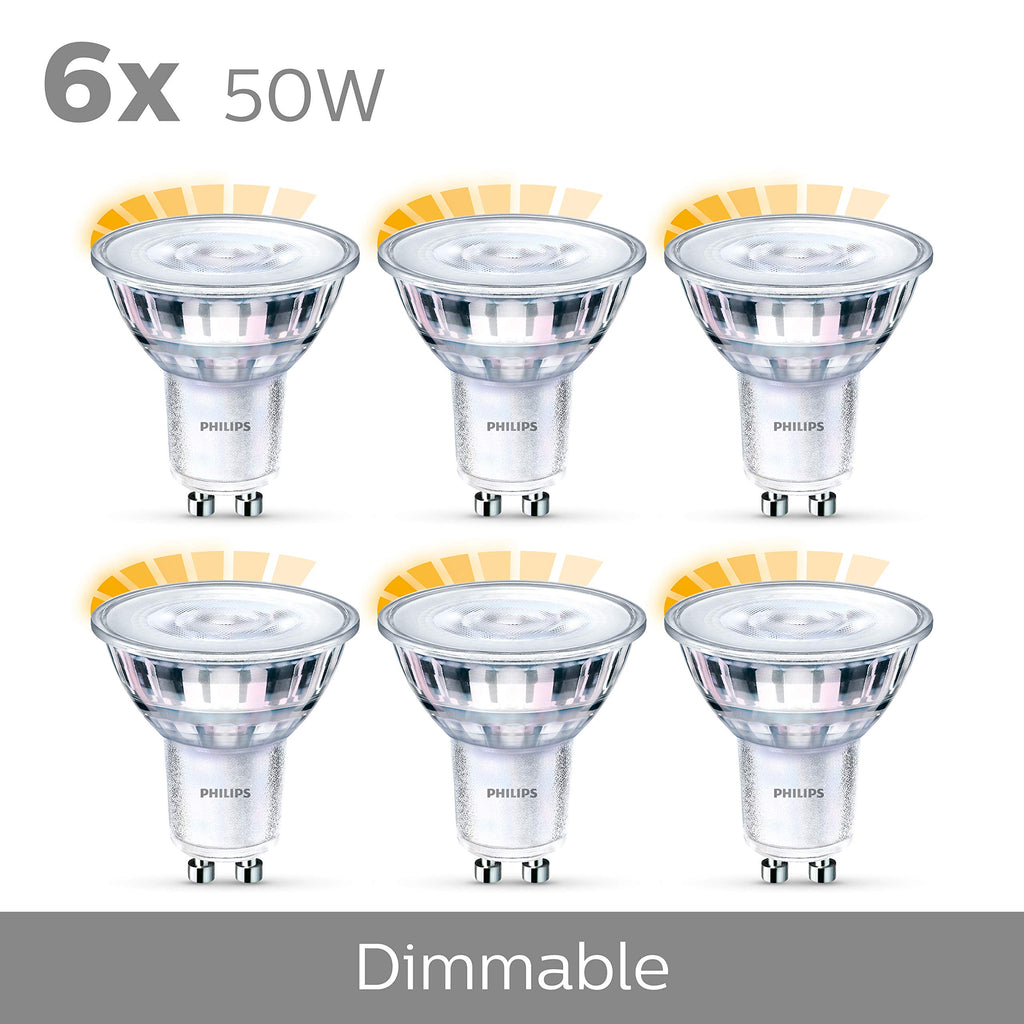 Philips LED Classic GU10 Lampen Warm Glow 6-er Pack (50 W), dimmbare Reflektor LED Spots mit warmweißem Licht, energiesparende Lampen mit langer Nutzlebensdauer, Warmglow Dimmbar