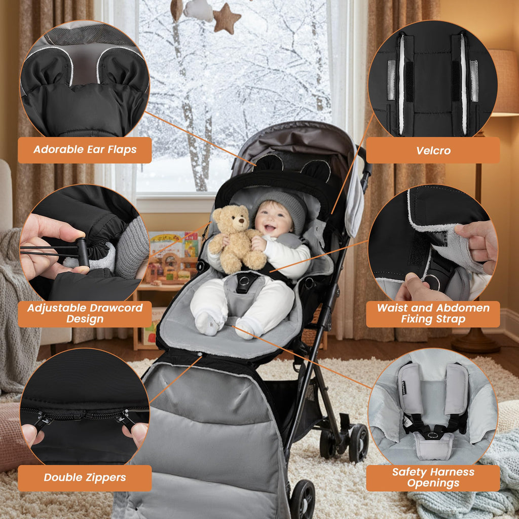bemece Fußsack Kinderwagen Winter, Universal Fußsack Buggy mit Warmem & Bequemen Kristallvelours, Universal & Abnehmbar, Fusssack Kinderwagen Baby Winter für Buggys Kinderwagen - Schwarz