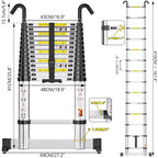 SIMPDIY 4,1M Teleskopleiter, Aluleiter ausziehbar mit Stabilisator, Leiter Ausziehbar mit Haken, 14 Sprossen, für Hause, Wohnmobil und Freien, Tragkraft 150 kg
