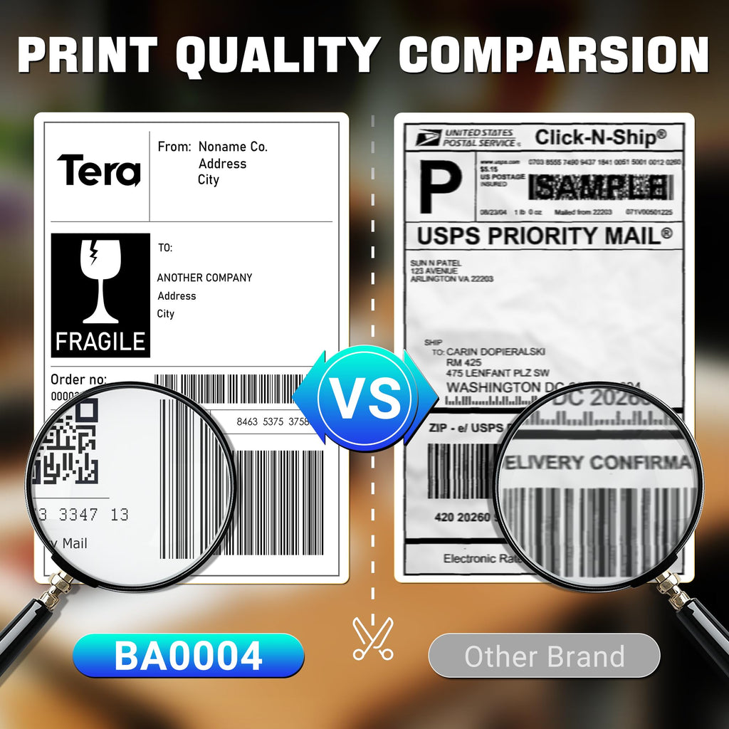 Tera Shipping Label Versandetiketten 100 x 150 mm, 250 Labels x 6 Rollen = 1500 Labels für Verschiedene Drucker BPA-Frei Selbstklebend Adressetiketten mit Gratis-Etiketten für Zerbrechliche Waren…