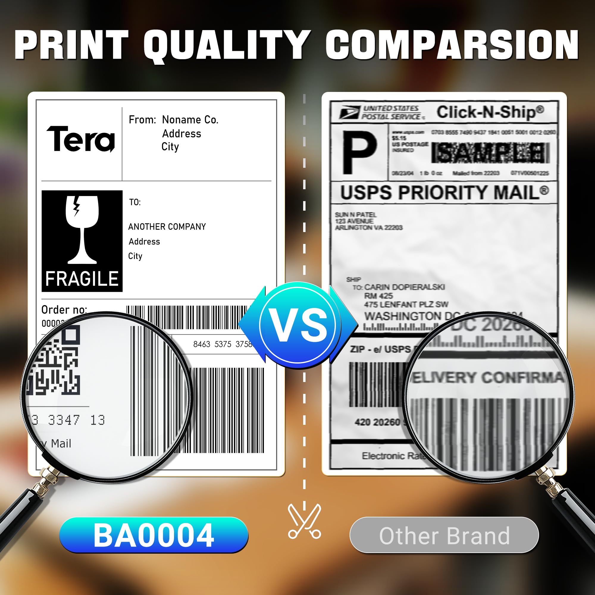 Tera Shipping Label Versandetiketten 100 x 150 mm, 250 Labels x 6 Rollen = 1500 Labels für Verschiedene Drucker BPA-Frei Selbstklebend Adressetiketten mit Gratis-Etiketten für Zerbrechliche Waren…