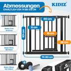 KIDIZ Absperrgitter zum Klemmen mit Katzenklappe, Türschutzgitter, Autoclose Kinder Treppengitter ohne Bohren | 90° Stopp Schutz, schwenkbar, Treppenschutzgitter, Schwarz, Breite: 74-80 cm
