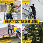 Joparri Aluminium Teleskopleiter 3.2M, Ausziehbare Leiter mit Stabilisator und Abnehmbaren Haken, Rutschfester Aluleiter Stehleiter Mehrzweckleiter, 150 kg Belastbarkeit, Schwarz Gelb