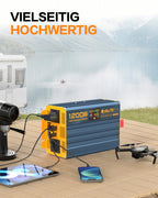HLCJC Spannungswandler 1200W/2400W Reiner Sinus- Wechselrichter 12V auf 230V, 2X EU Steckdose, mit 1x USB-C, 3xUSB-A Schnellladung, LCD-Anzeige für Wohnmobil LKW KFZ