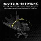 Corsair TC100 Relaxed-Gaming-Stuhl – Stoff – Vom Rennsport inspiriertes Design – Lendenkissen – Abnehmbares Nackenkissen aus Memory-Schaumstoff – Verstellbare Armlehnen – Schwarz