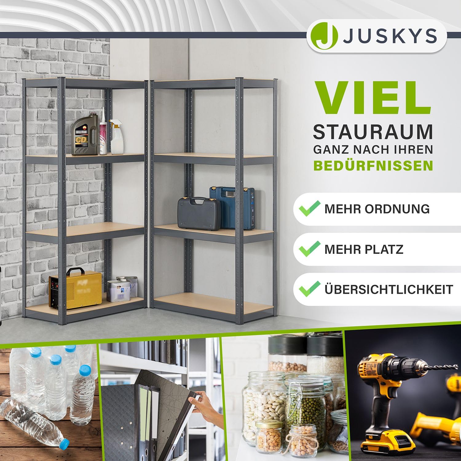 Juskys 2er-Set Lagerregal Easy 2X 160x80x40cm (HxBxT) - 640kg Traglast - 8 Böden - Metall Schwerlastregal Kellerregal Steckregal Regal Regalsystem Metallregal Grau