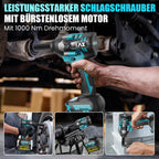 Schlagschrauber Akku 1000Nm für Makita 18V Batterie 3000RPM mit 2pcs 21V 4,0Ah Akku 1/2 Zoll Bürstenloser mit 6 Schlagbuchsen für Schraube und Mutter Auto LKW Reifen Removal