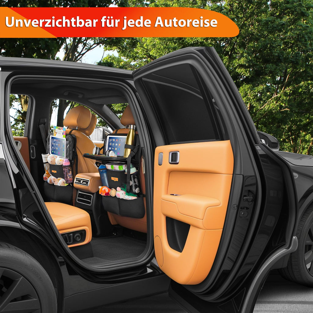 SURDOCA Auto Organizer Kinder mit Klapptisch – Rücksitz Organizer mit Touchscreen-Tabletfach, Wasserdichter Rückenlehnenschutz, passt in die meisten Fahrzeuge - (2 Stk.)