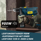 ENVENTOR 900W Schlagbohrmaschine, Elektrische Bohrmaschine mit 36 Stück Zubehör, 2-in-1 Funktion, 0–3000 RPM, 360° Zusatzgriff, 13mm Bohrfutter, für Beton, Metall und Holz