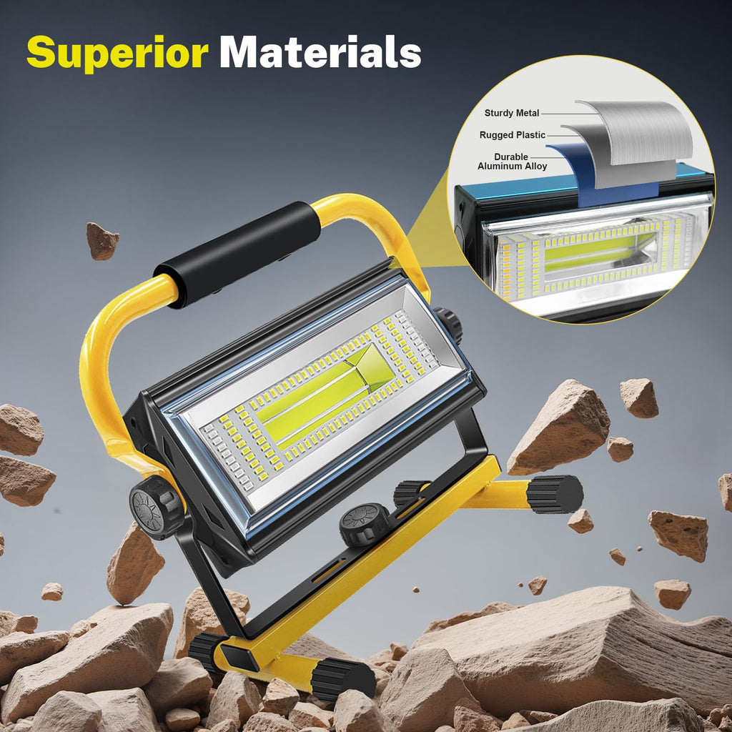 SYLSTAR LED Baustrahler Akku, 80W 7000Lumen LED Strahler Akku Arbeitsleuchte mit 6 Modi, Tragbar Arbeitsscheinwerfer für Werkstatt Baustelle Garage Camping Außen Beleuchtung