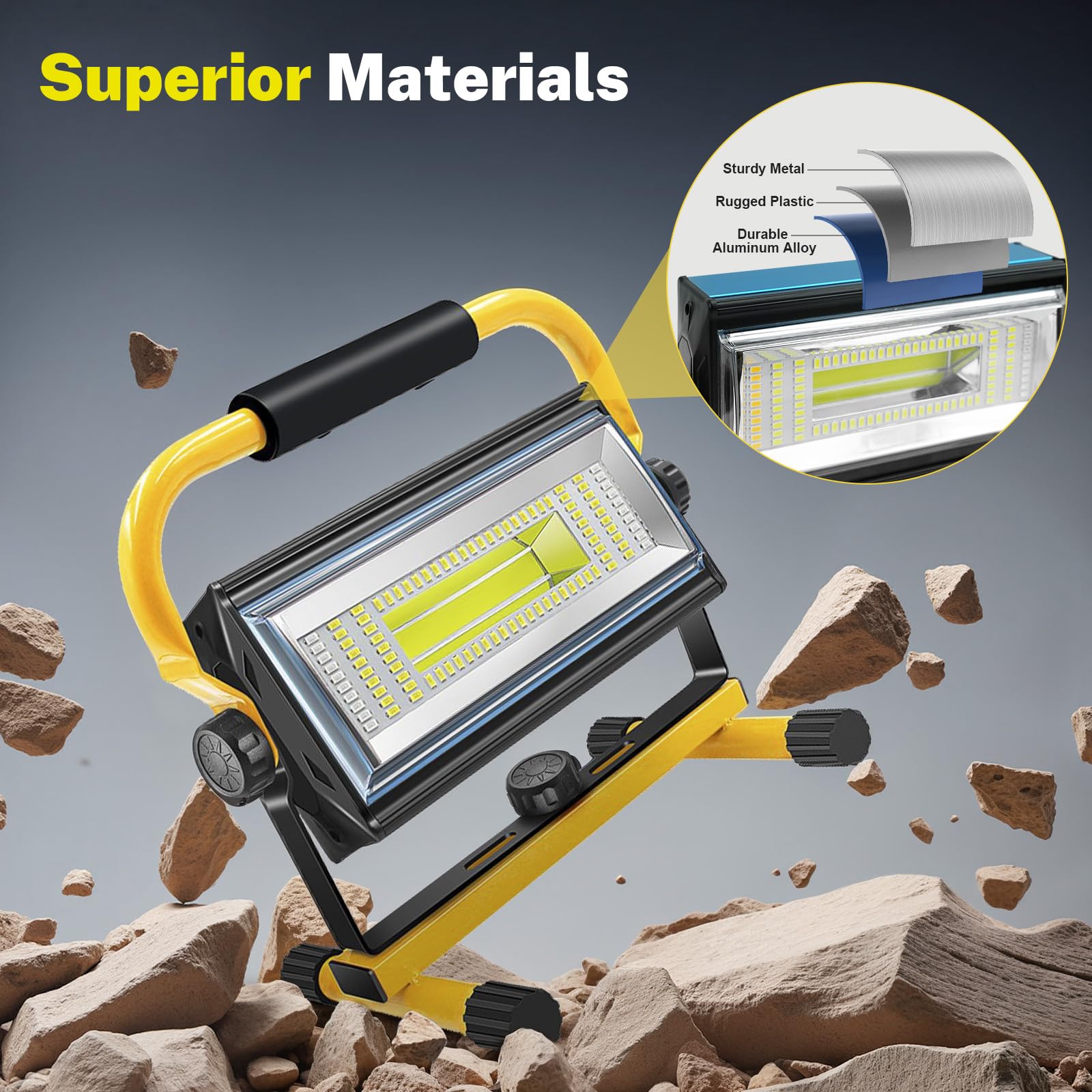 SYLSTAR LED Baustrahler Akku, 80W 7000Lumen LED Strahler Akku Arbeitsleuchte mit 6 Modi, Tragbar Arbeitsscheinwerfer für Werkstatt Baustelle Garage Camping Außen Beleuchtung
