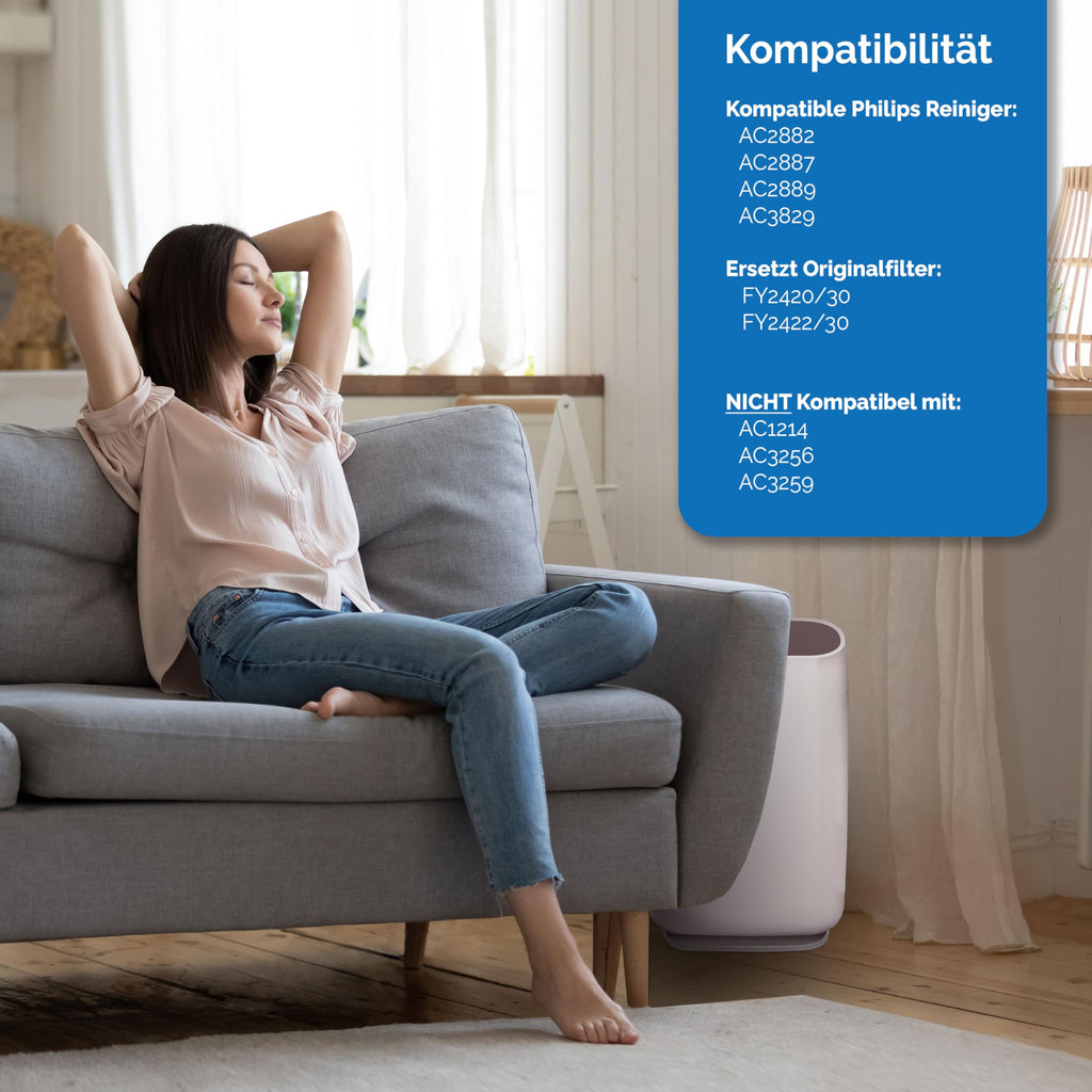 [NEU] 2er Filter-Set für Philips Luftreiniger [AC2882, AC2887, AC2889 & AC3829] – 1 HEPA-Filter und 1 Aktivkohlefilter [Ersetzt FY2422 & FY2420]