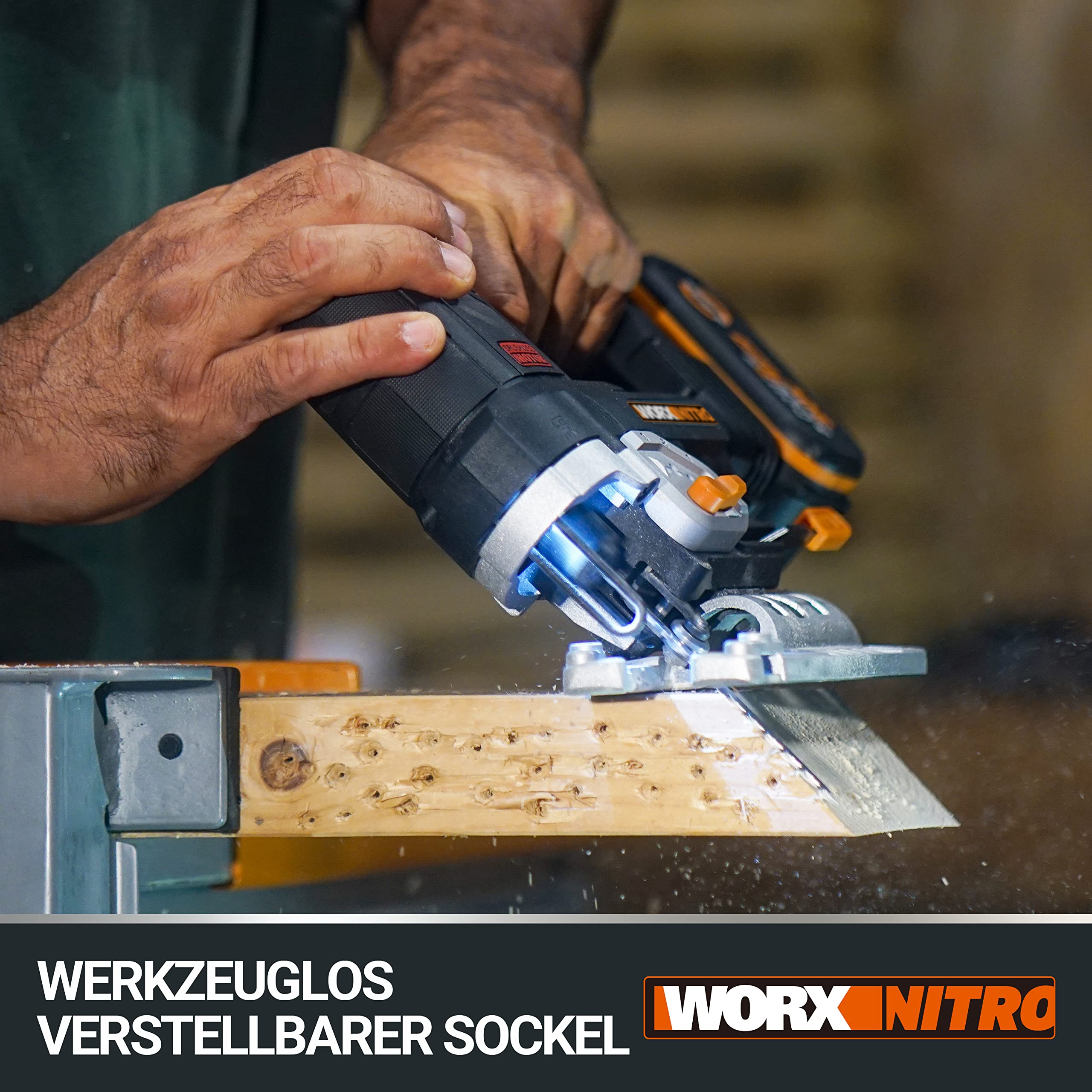 WORX Nitro WX542.9 Akku-Pendelhub-Stichsäge 20V - Bürstenloser Motor - Profi Stichsäge Mit Absaug-Adapter - Ideal Auch Für Gehrungsschnitte - PowerShare Kompatibel - Ohne Akku & Ladegerät