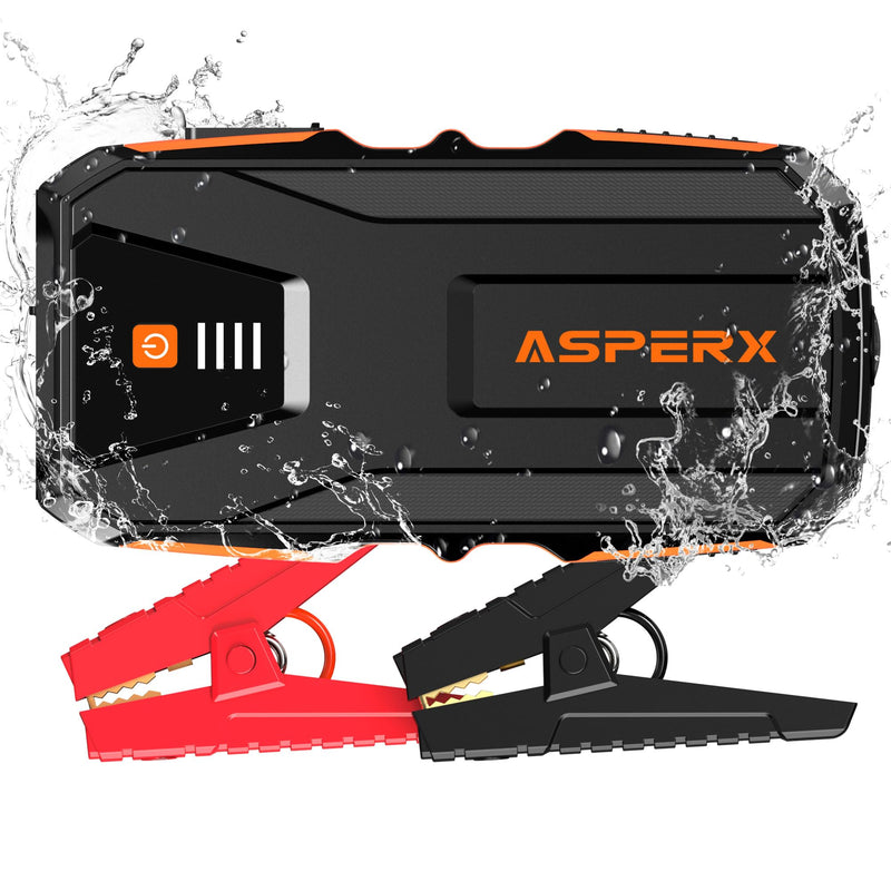 AsperX Starthilfe Powerbank 3000A 12V(Bis Zu 10,0L Benzin oder 8,0L Diesel) Auto Starthilfe mit Starthilfekabel,LED Taschenlampe,IP64 Wasserdicht,Jump Starter für PKW LKW UTV Van Motorrad