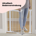 Safety 1st Flat Step Gate, Treppenschutzgitter ohne Bohren, 73–80 cm (max. 101 cm erweiterbar), Sehr Flache Türkante, Türschutzgitter "Bleibt Offen", Mit Einer Hand Öffnen, Montage ohne Bohren, Weiß