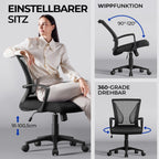 Yaheetech Bürostuhl Ergonomisch, Schreibtischstuhl mit Netzbespannung, Arbeitsstuhl mit Armlehnen, Chefsessel aus Mesh, höhenverstellbarer Computerstuhl 136 kg, atmungsaktiv, Wippfunktion Schwarz