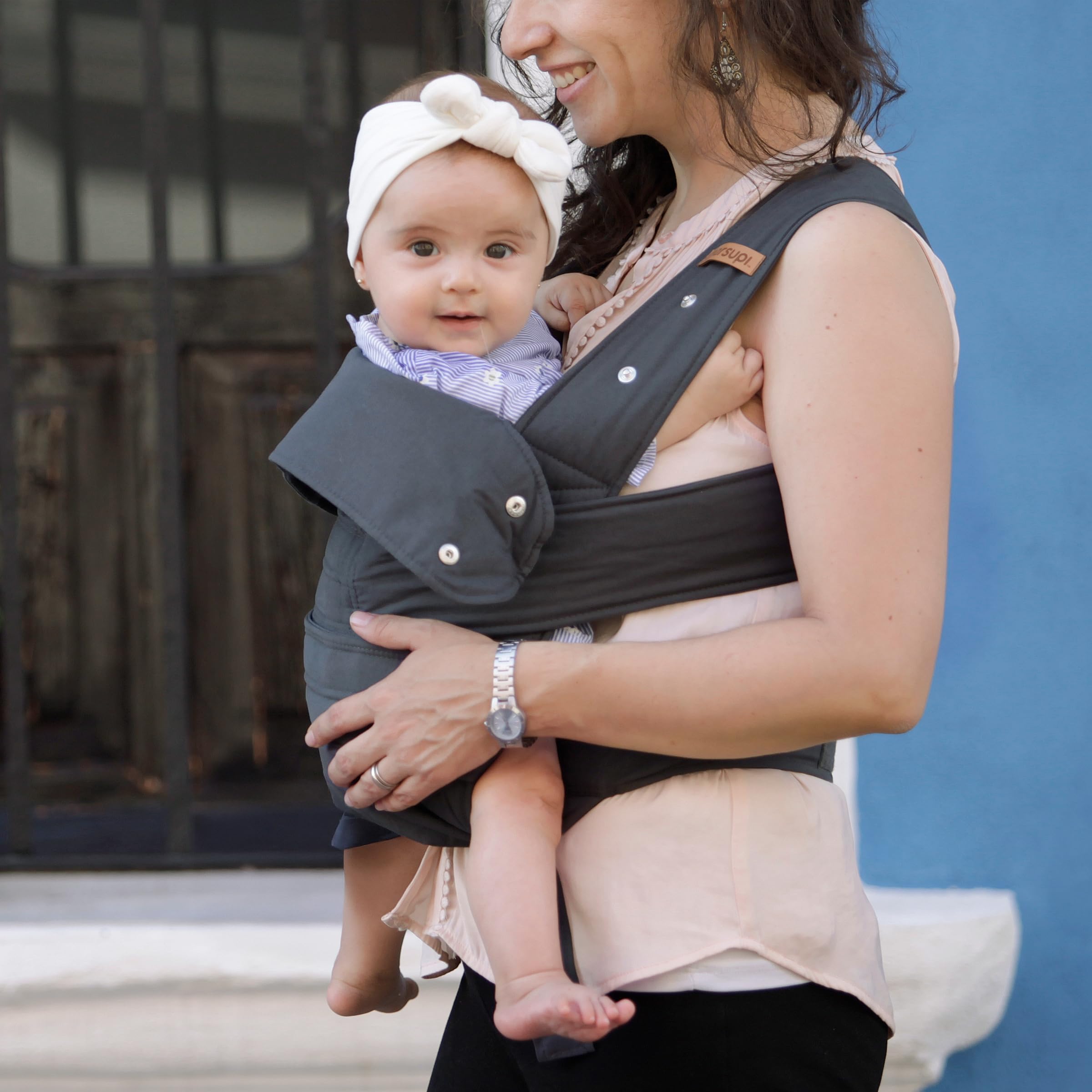 marsupi Classic Babytrage - Neugeborene von der Geburt bis zu 15 kg - Baby Erstaustattung - Klett-Verschluss - Leicht und Kompakt - Grey XL