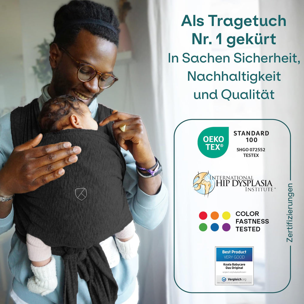 Koala Babycare Tragetuch Baby Neugeborene - Einfach Anzuziehen für Mütter und Väter - Babytrage Multi-Use Bis 9kg - Babytragetuch Schwarz