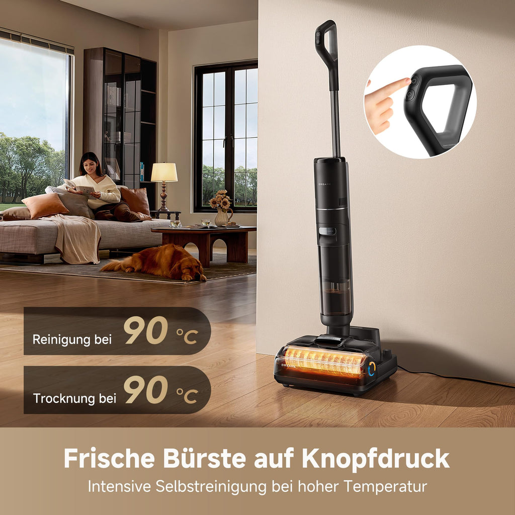 dreame H15S Nass- und Trockensauger, 3-fache Kantenreinigung, KI-Roboterarm, 21.000 Pa Saugkraft, verhedderungsfrei, 90 °C Bürstenreinigung, leise 90 °C Trocknung, flaches 180°-Design, App-Steuerung