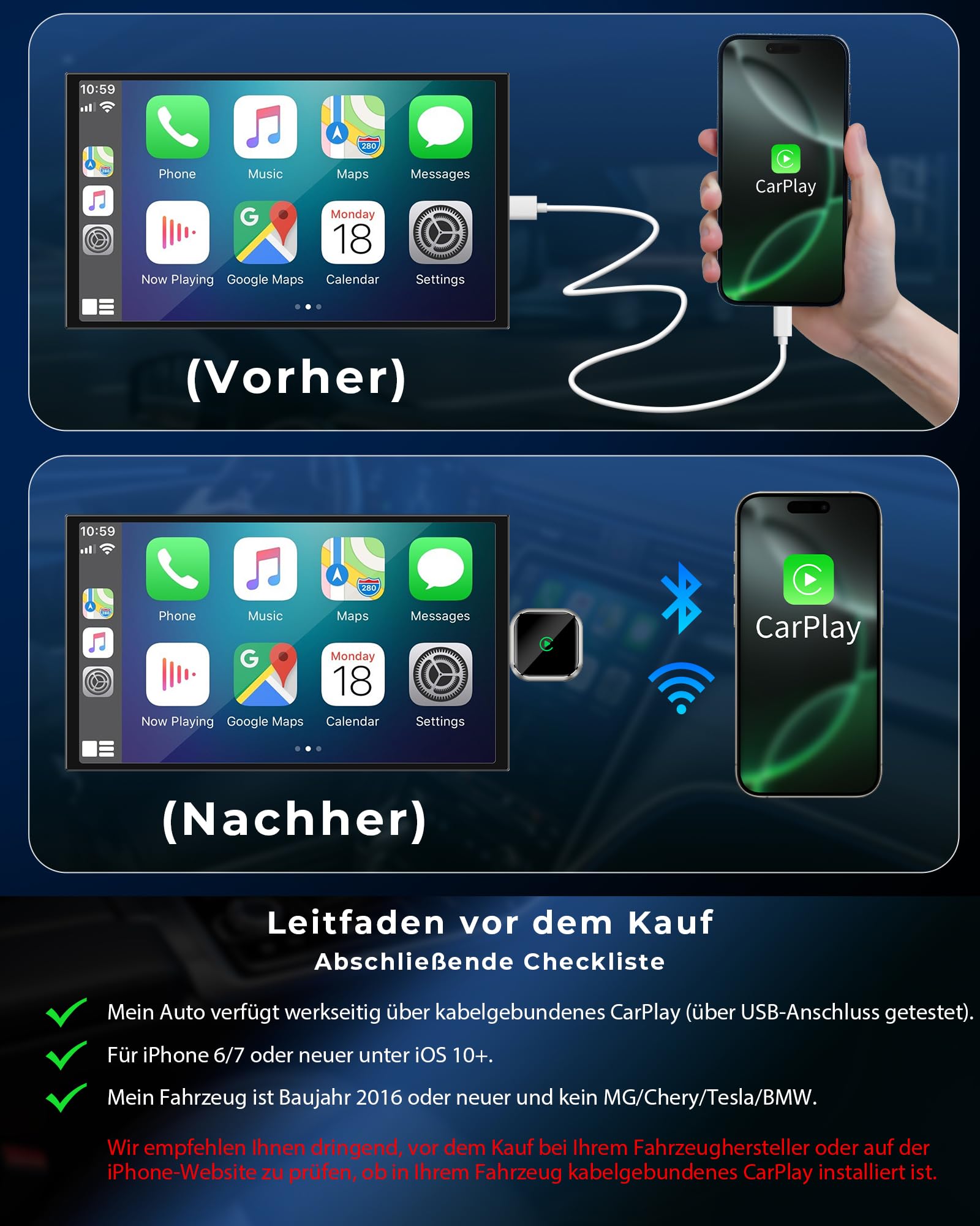 CarPlay Kabelloser Adapter Upgrade Von Kabelgebundener AppleCarPlayKompatibel Für Nutzer