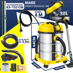 MASKO® Industriestaubsauger Staubsauger Nass Trocken Sauger Edelstahl 2300W + Steckdose, Blasfunktion, Saugschlauch & Nass-Saugen, Push&Clean, Industriesauger mit & ohne Beutel, Inkl Filter beutellos