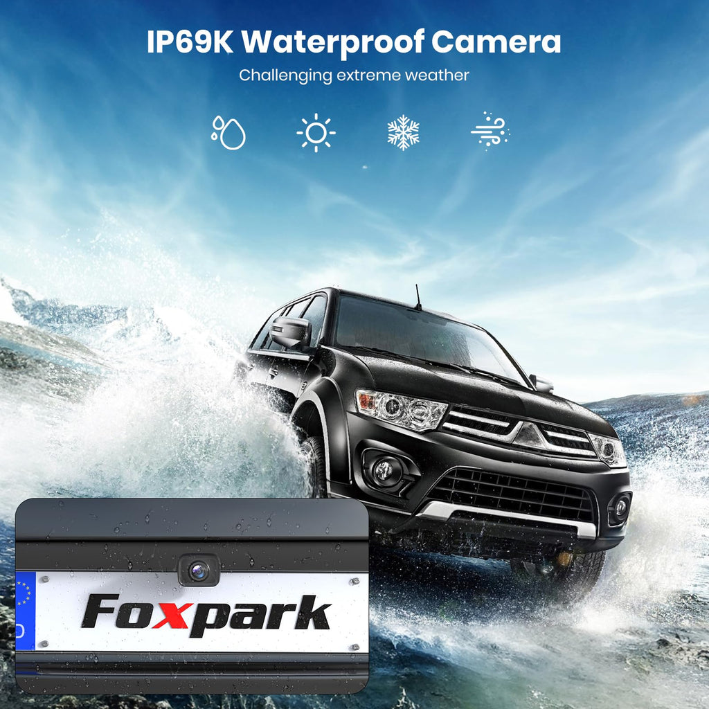 Foxpark Rückfahrkamera Kabellos Auto: 4,8" 1080P Rückfahrkamera Funk Unterstützung 2 Kameras, Rückfahrkamera Nachrüsten mit Stabiles Signal, IP69K Wasserdicht, 6 Parkhilfslinien für AUTO LKW Wohnmobil