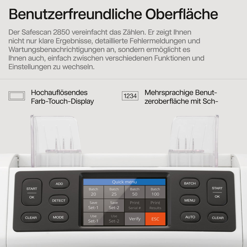 Safescan 2850 Geldzählmaschine, zählt sortierte Banknoten - Banknotenzähler mit 3-facher Echtheitsprüfung - Geldzählmaschine mit mehrsprachiger Benutzeroberfläche