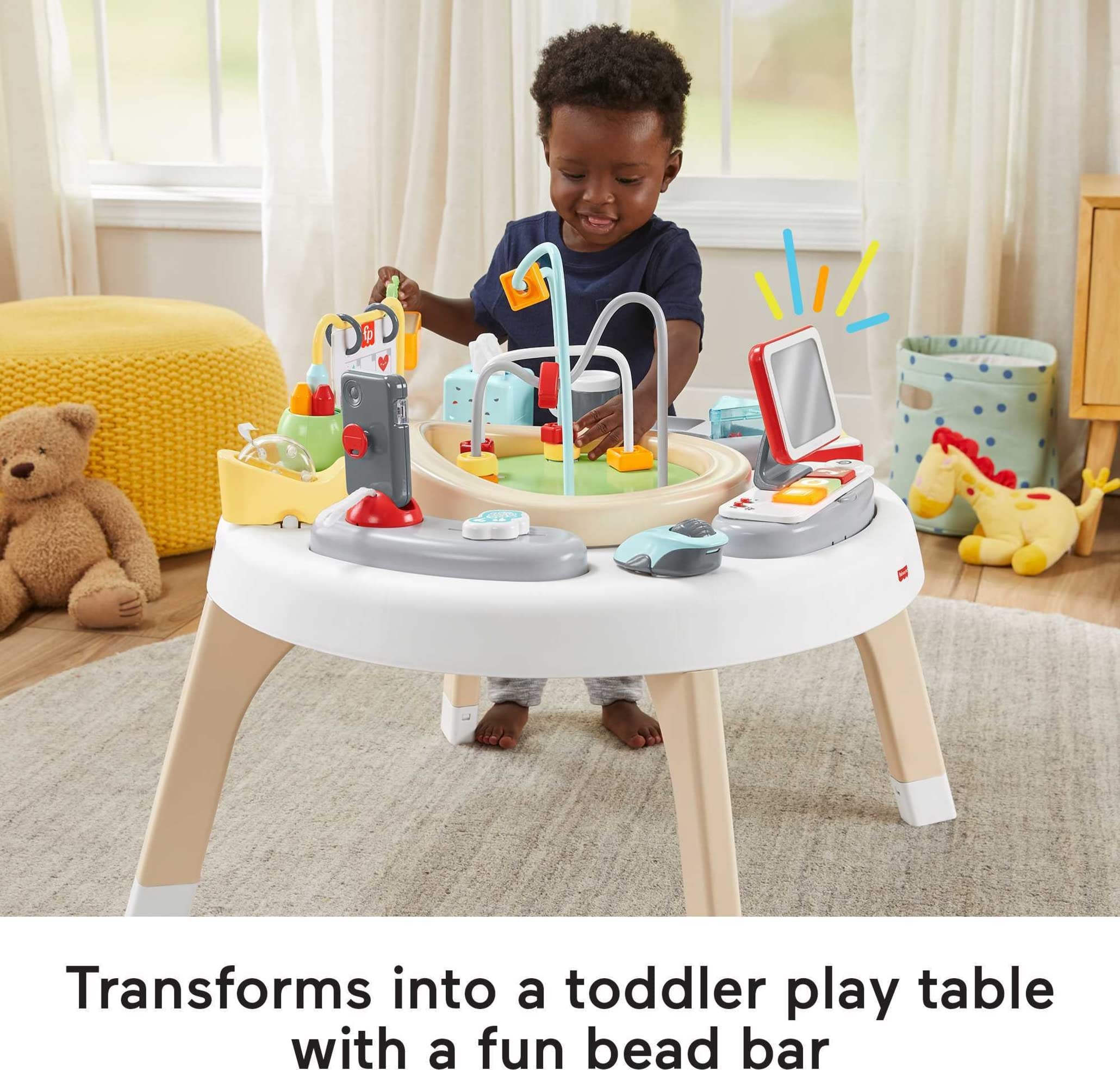 Fisher-Price HBM26-2-in-1 Homeoffice Activity Center, Unterhaltung für Babys und Spieltisch mit Musik, Lichtern und Geräuschen, Spielzeug für Kleinkinder