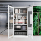Jan Nowak Aktenschrank C012 Glasvitrine Büroschrank Universalschrank Flügeltürschrank Stahlblech Pulverbeschichtung abschließbar 185 cm x 90 cm x 40 cm (Weiß)
