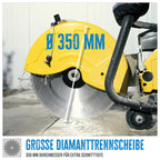 Güde Betontrennschneider GBTS 350.1 (2-Takt-Motor, 2,9/3,9 (kW/PS), 65 cm³ Hubr., 125 mm max. Schnitttiefe, 350 mm Trennscheiben-Ø, Nass und Trockenschnitt, inkl. Diamantscheibe & 3 Ersatzluftfilter)
