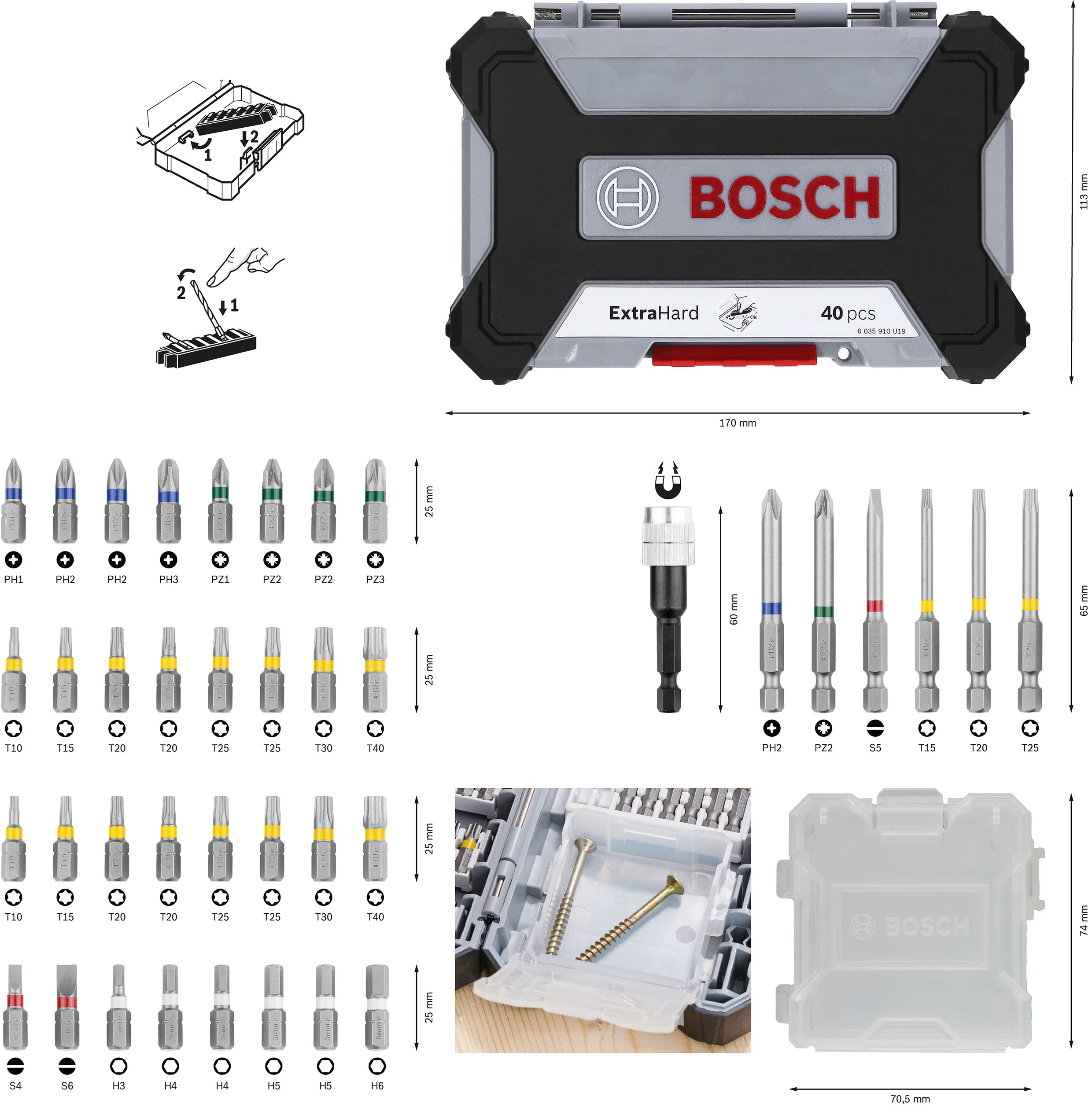 Bosch Professional 40-tlgs. Bohrer Bit Set (Pick and Click, extra harte Schrauber Bits, mit Universalhalter) - Amazon Edition