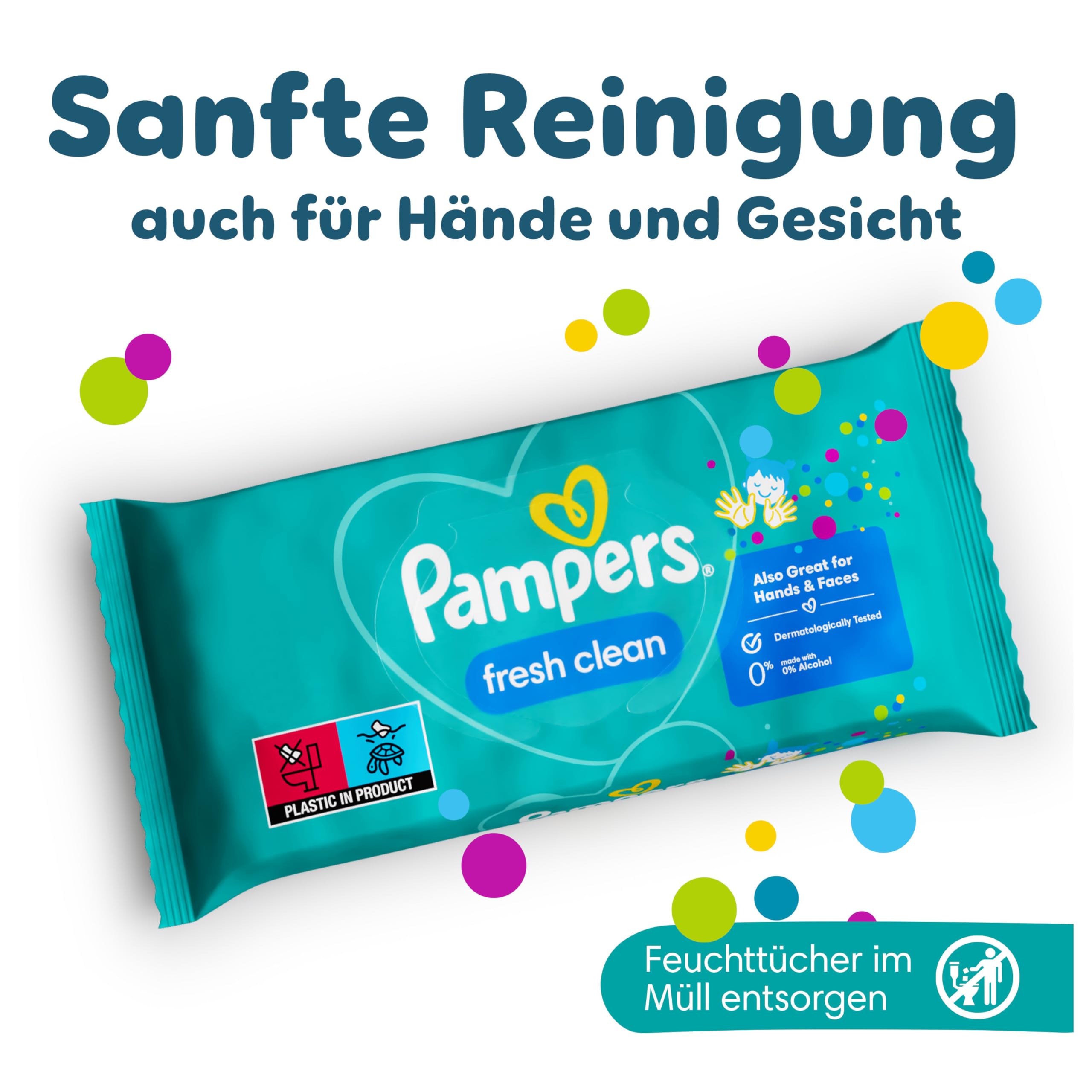 Pampers Fresh Clean Feuchttücher 15 Packungen mit 80 Stück, 1200 Feuchttücher, milder Duft, auch für Hände und Gesicht geeignet