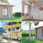 SIMPDIY 3,8m Teleskopleiter, Edelstahl Hochfest Verstärkt Leiter Ausziehbar, Tragbare Ausziehbare Leiter Mit Rutschfesten Füßen, Für Dach, Dachboden, Wohnmobil, Tragkraft 150 kg