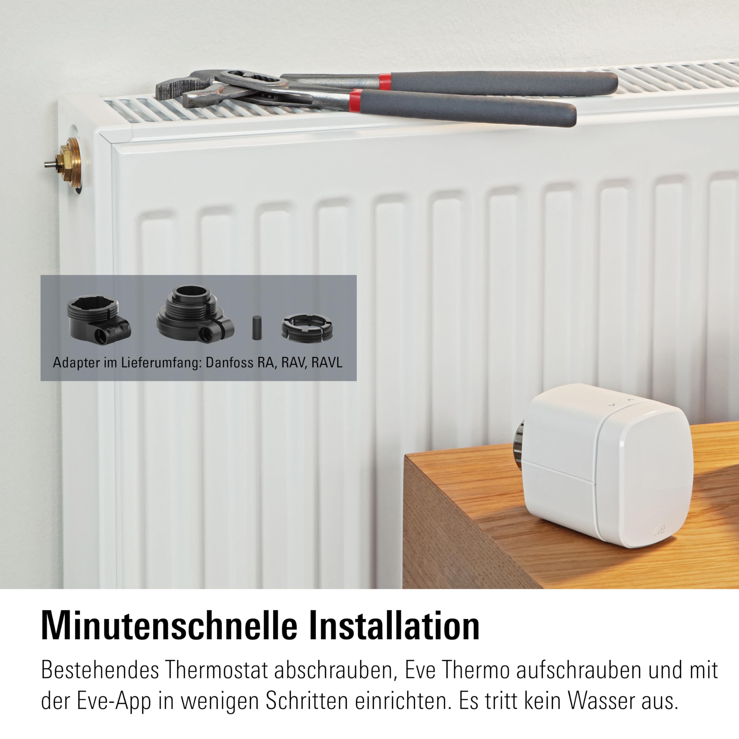 Eve Thermo (Matter) 4er Pack: Smartes Heizkörperthermostat, LED-Display mit Touch-Bedienfeld, Heizkosten sparen, Apple Home, Amazon Alexa, Samsung SmartThings, Google Home, Ben. Thread Border Router