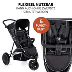 hauck Freerider, Schwarz - 3 Rad Geschwisterbuggy mit Regenschutz für 2 Kinder - Oberer Sitz mit Liegefunktion ab Geburt - Unterer Sitz ab 6 Monaten - Max. 15 Pro Sitz - Höhenverstellbar