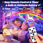 One Fire Sternenhimmel Projektor Kinder – mit 15 Filmen & 15 Musikstücken, 360° drehbar, Einhorn Spielzeug für Mädchen 3-14 Jahre, Nachtlicht gegen Weinen, Lern-Projektor mit Timer & 1200mAh Akku