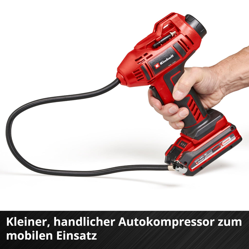 Einhell Akku-Autokompressor CE-CC 18 Li-Solo Power X-Change (Li-Ion, 18 V, max. 11 bar, 60 cm Druckluftschlauch, automat. Abschaltfunktion, Lieferung ohne Akku & ohne Ladegerät)