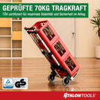 ATHLON TOOLS Aluminium Transportkarre klappbar TÜV geprüft – Langer Teleskopgriff 110 cm, Anti-Rutsch-Pads, Soft-Laufräder, inkl. 2 Expanderseile