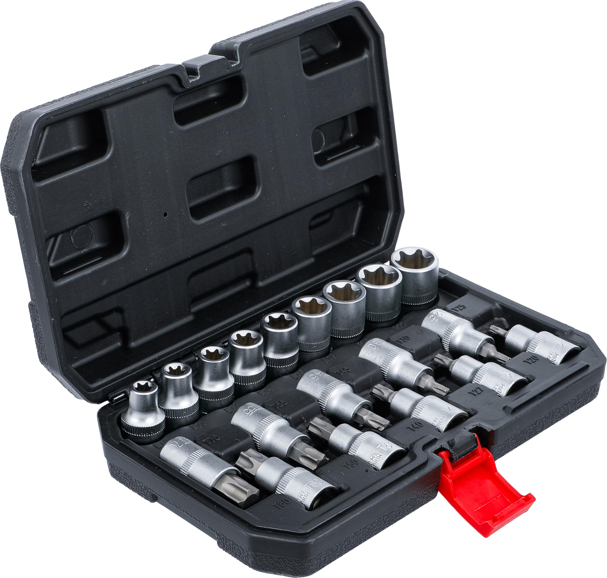BGS Diy 95100 | Bit-Einsatz-/Steckschlüssel-Satz | Antrieb Innensechskant 12,5 mm (1/2") | T-Profil (für Torx) / E-Profil | 19-tlg.