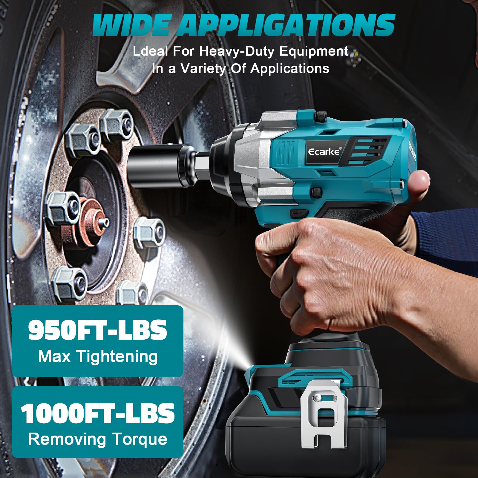 Ecarke 1400Nm Akku-Schlagschrauber, kompatibel mit Ma-kita 18V Lithium, bürstenloser 1/2 Zoll Schlagschrauber mit LED-Licht für Radmuttern, Gerüstbau & Kfz-Wartung (Ohne Akku & Ladegerät)