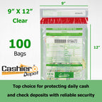 Cashier Depot Manipulationssichere Bankeintüten, 22,9 x 30,5 cm, transparent, serialisierte Nummerierung, Barcode, Press- & Seal Void Verschlussband