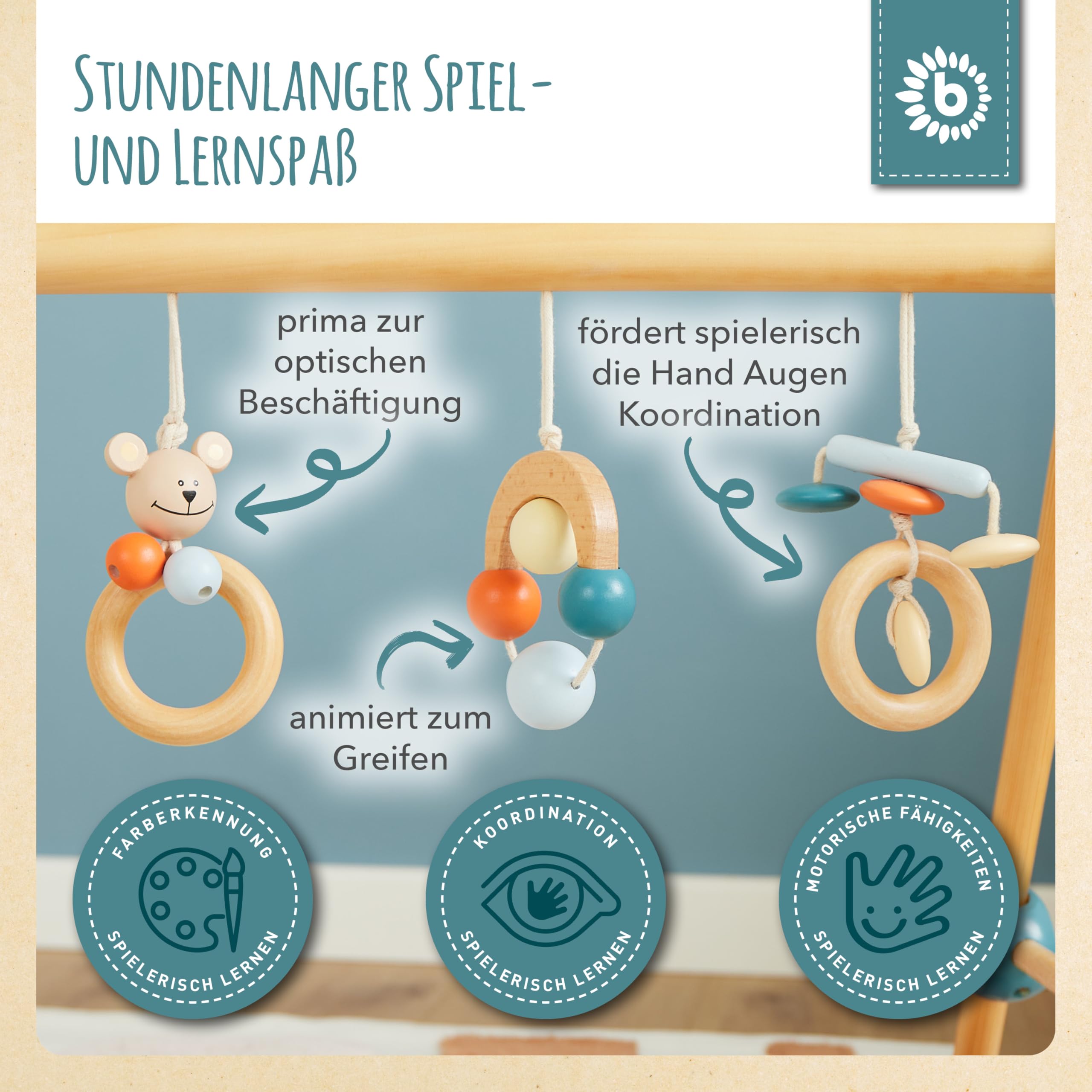 Bieco Spieltrapez höhenverstellbar | Baby Holz | Spielebogen | Activity Center Gym | Holzspielzeug