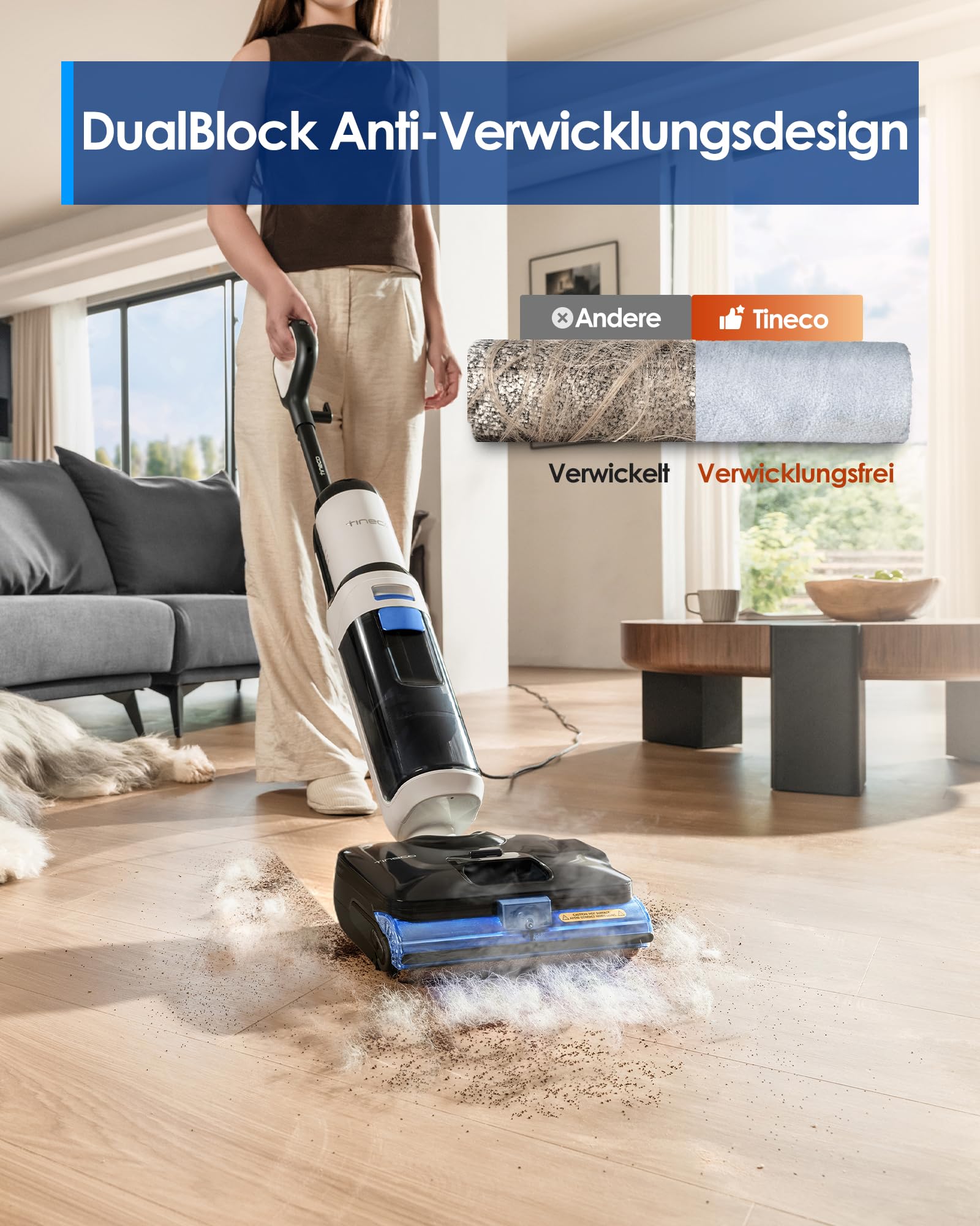 Tineco FLOOR ONE S6 Stretch Steam Nass Trockensauger, 160 °C Tineco BoostSteam, Anti-Verwicklungs-Design, FlashDry Selbstreinigung, Dampfreiniger mit Kabel für eingetrocknete Flecken und Fugen